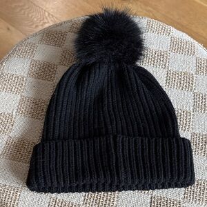Banana Republic Black Knit Beanie with Pom Pom